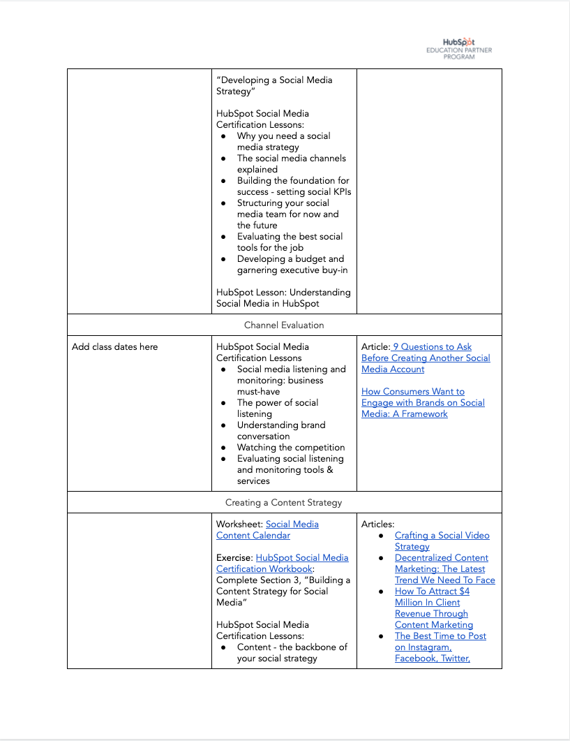Social Media Syllabus Hubspot Education Partner Program HubSpot Academy